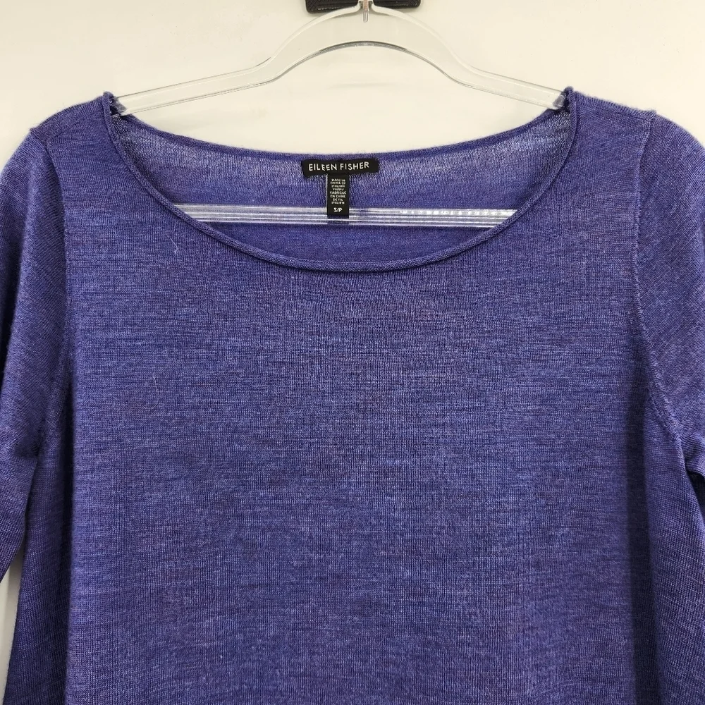 Eileen Fisher Long Sleeve Hi Lo Sweater Womens Size Small Violet Thin Knit Wool